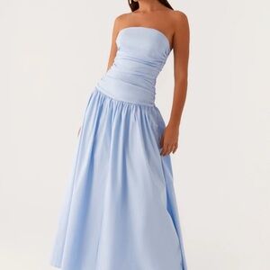 Blue Strapless Drop Waist Dress